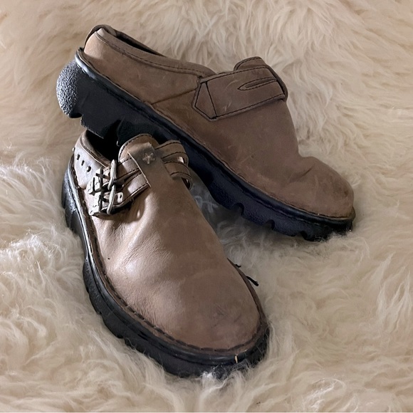 Double H Tan Leather Silver Double Buckle Studded Ankle Boots Mules - Picture 10 of 10